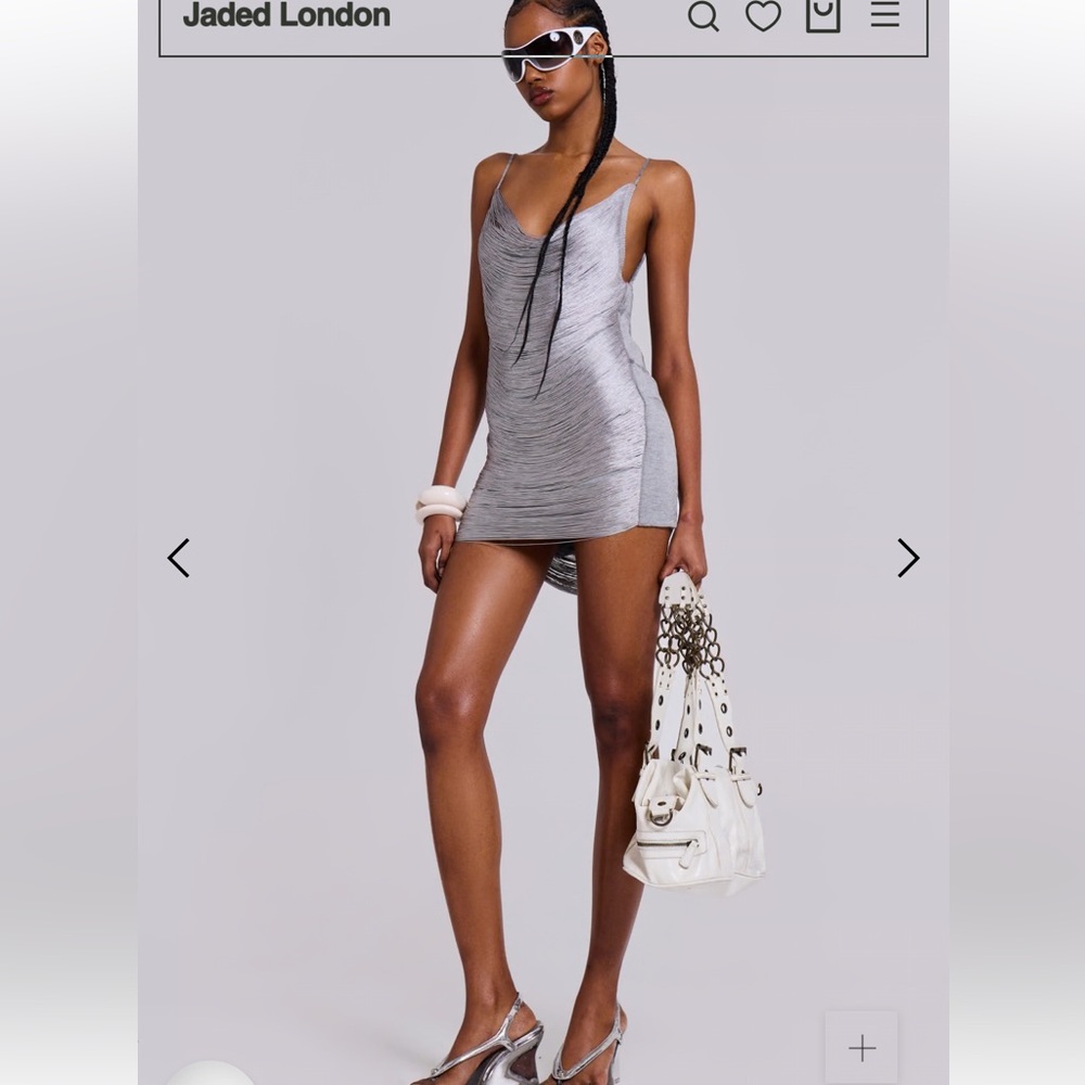 Revolve Jaded London Lavinia Backless Fringe Mini Dress Silver Steel XS NWT NEW - Picture 7 of 16